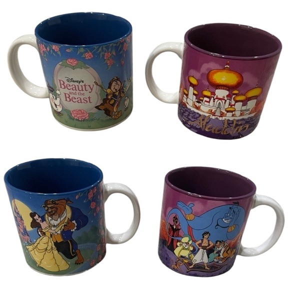 Disney Other - Two Disney Beauty and the Beast & Aladdin Mugs 90s Vintage Nostalgia Princess